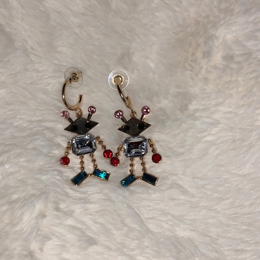 Cute Bauble Robot Rhinestone earrings NWOT